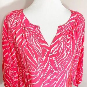 Lilly Pulitzer Silk Hot Pink and White Blouse